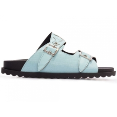 Sandália Papete Verão Glamour - Azul com Fivelas Prateadas - comprar online