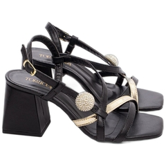Sandália Preta com Strass - Salto 7 cm - Antiderrapante - loja online