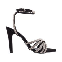 Sandália Feminina Preta - 9,5 cm - Strass Prata - comprar online