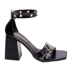 Sandália Feminina Preta - 9 cm - Ilhós Dourado na internet
