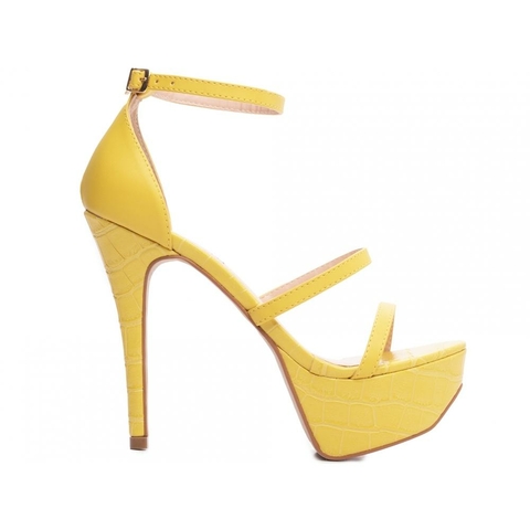 Sandália Meia Pata Feminina - Napa e Croco Amarelo com Salto de 13cm - comprar online