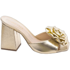 Sandália Tamanco Feminino Dourada - 9 cm - Flor de Napa na internet