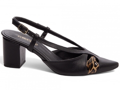 Scarpin Preto com Verniz Onça – Sofisticação e Conforto com Salto de 6 cm
