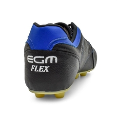 Chuteira EGM Masculina em Couro Flex Big Trava Fixa Preta e Azul - comprar online