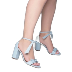 Sandália Feminina Fechada Atrás - Amarrar - Salto 8,5 cm - Azul - comprar online