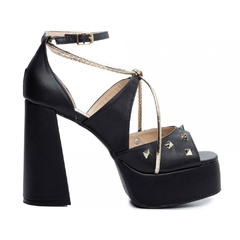 Sandália Feminina Salto Robusto de 12cm Meia Pata 3,5cm - Preto - comprar online
