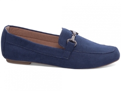 Clássico com Toque Contemporâneo – Mocassim Feminino Bico Alongado Azul com Bridão Grafite - Calcadospravc | Loja de Calçados