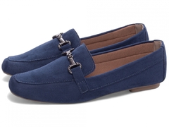 Clássico com Toque Contemporâneo – Mocassim Feminino Bico Alongado Azul com Bridão Grafite - comprar online