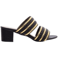 Sandália Tamanco Preto e Dourado - Salto 5 cm - Antiderrapante - comprar online