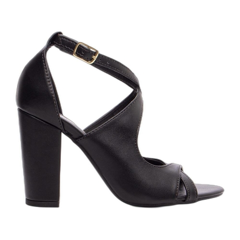 Sandália Feminina Preta - 8,5 cm - Fivela Dourada - comprar online