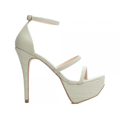 Sandália Meia Pata Feminina - Napa e Croco Verde com Salto de 13cm - comprar online
