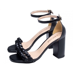 Sandália Feminina Tiras Trançadas - Salto 8,5cm Grosso - Preto - loja online