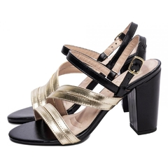 Sandália Salto 8,5cm - Elegância Noturna em Preto & Dourado - loja online
