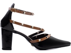 Sapato Scarpin Verniz Preto e Caramelo - Salto Bloco 8cm - Antiderrapante - loja online