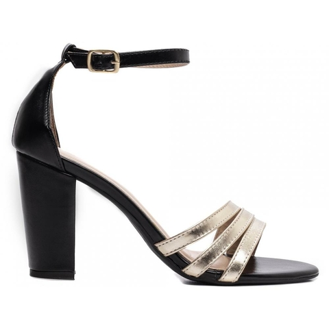 Sandália Elegância Noturna Salto 8,5 cm - Preta e Dourada - comprar online