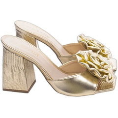 Imagem do Sandália Tamanco Feminino Dourada - 9 cm - Flor de Napa