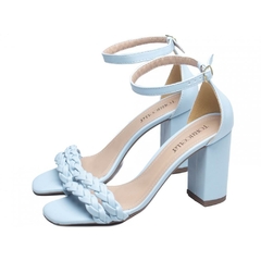 Sandália Feminina Tiras Trançadas - Salto 8,5cm Grosso - Azul - loja online
