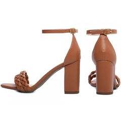 Sandália Feminina Tiras Trançadas - Salto 8,5cm Grosso - Caramelo - Calcadospravc | Loja de Calçados