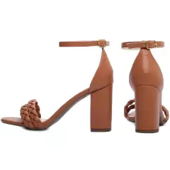 Sandália Feminina Tiras Trançadas - Salto 8,5cm Grosso - Caramelo - Calcadospravc | Loja de Calçados
