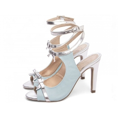 Sandália Feminina em Azul e Metalizado Prata - Salto Fino 9,5 cm - Antiderrapante - loja online