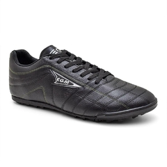 Chuteira EGM Masculina Em Couro Soccer Big Society Preta e Verde Limao na internet