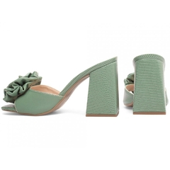Sandália Tamanco Feminino Verde - 9 cm - Flor de Napa - Calcadospravc | Loja de Calçados