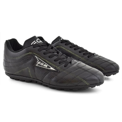 Chuteira EGM Masculina em Couro Soccer Society Preta e Verde