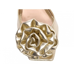 Sandália Tamanco Feminino Dourada - 9 cm - Flor de Napa