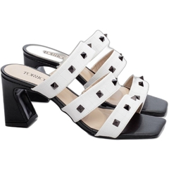 Sandália Tamanco Feminina Salto Robusto 7,5cm - Croco Branco na internet