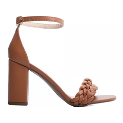Sandália Feminina Tiras Trançadas - Salto 8,5cm Grosso - Caramelo - comprar online