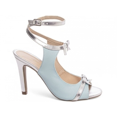 Sandália Feminina em Azul e Metalizado Prata - Salto Fino 9,5 cm - Antiderrapante na internet