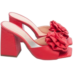 Imagem do Sandália Tamanco Feminina Vermelha - 9 cm - Flor de Napa