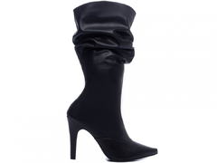 Bota Feminina Bico Fino Cano Alto Macio Salto 10cm - Elegância e Conforto em Napa Preto - loja online