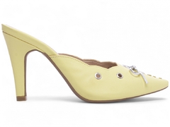 Scarpin Mule Amarelo - 9 cm - Laço Prata - loja online