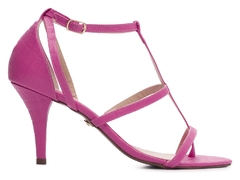 Sandália Salto Fino Pink - Salto 9,5 cm - Napa Croco - comprar online