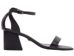 Sandália Napa Preto e Croco - Salto Grosso 7 cm - Conforto e Estilo - Calcadospravc | Loja de Calçados