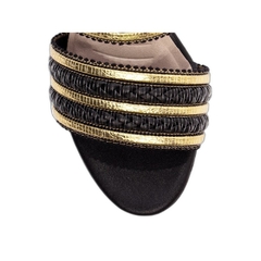 Sandália Tamanco Preto e Dourado - Salto 5 cm - Antiderrapante