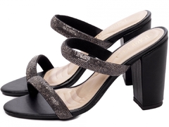 Tamanco Salto Grosso 8,5 cm - Elegância Noturna com Strass Grafite - Preto