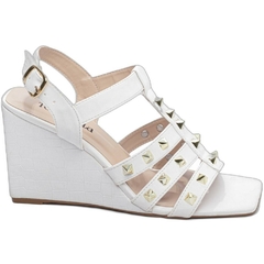 Elegância e Conforto em Cada Passo - Sandália Feminina Anabela Plataforma com Salto de 9cm Branco - Calcadospravc | Loja de Calçados