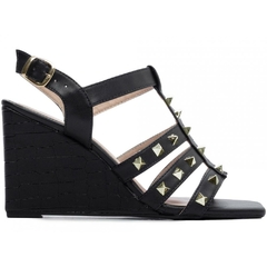 Elegância e Conforto em Cada Passo - Sandália Feminina Anabela Plataforma com Salto de 9cm Preto - comprar online