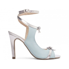 Sandália Feminina em Azul e Metalizado Prata - Salto Fino 9,5 cm - Antiderrapante - comprar online