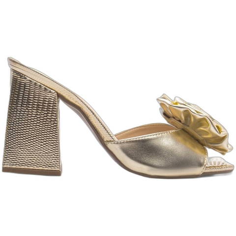 Sandália Tamanco Feminino Dourada - 9 cm - Flor de Napa - comprar online