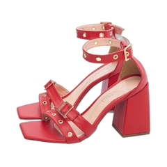 Sandália Feminina Vermelha - 9 cm - Ilhós Dourado - loja online