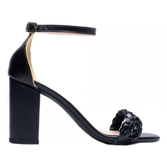 Sandália Feminina Tiras Trançadas - Salto 8,5cm Grosso - Preto - comprar online