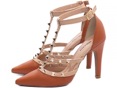 Sapato Scarpin Elegante - Salto 9cm em Cone - Caramelo e Bege na internet