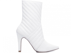 Bota Bico Fino Feminina Matelassê Salto 10cm - Elegância e Conforto em Napa Branco - loja online