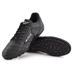 Imagem do Chuteira EGM Masculina em Couro Soccer Society Preta e Verde