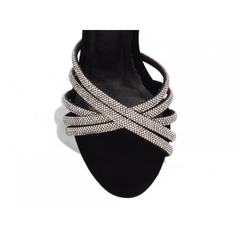 Sandália Feminina Preta - 9,5 cm - Strass Prata