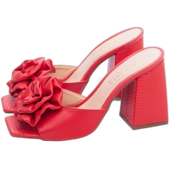 Sandália Tamanco Feminina Vermelha - 9 cm - Flor de Napa - loja online