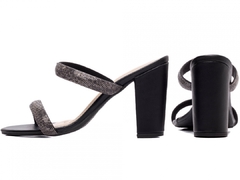 Imagem do Tamanco Salto Grosso 8,5 cm - Elegância Noturna com Strass Grafite - Preto